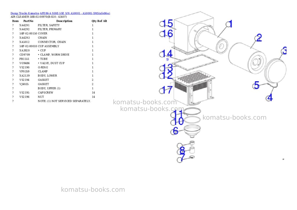 Komatsu AFE86-A 930E-5SE S/N A50001 - A50005 SMS Parts catalog cover Page 10 Komatsu AFE86-A 930E-5SE S/N A50001 - A50005 SMS Parts catalog cover Page 10