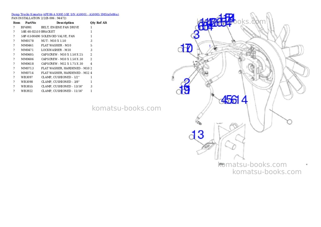 Komatsu AFE86-A 930E-5SE S/N A50001 - A50005 SMS Parts catalog cover Page 3 Komatsu AFE86-A 930E-5SE S/N A50001 - A50005 SMS Parts catalog cover Page 3
