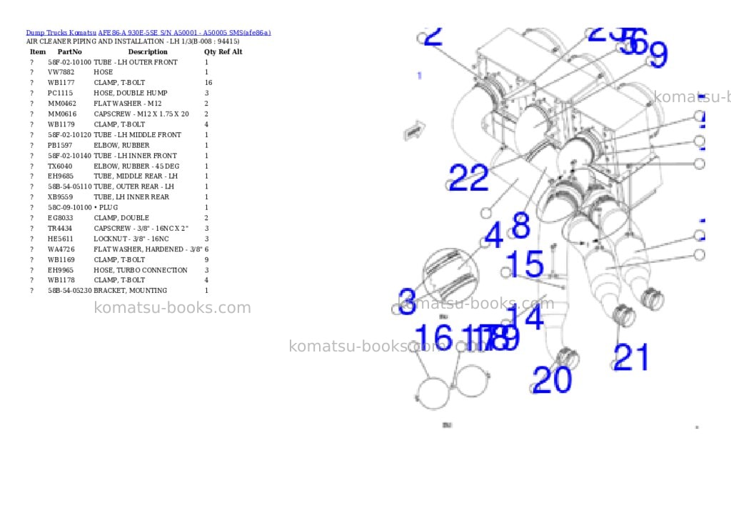 Komatsu AFE86-A 930E-5SE S/N A50001 - A50005 SMS Parts catalog cover Page 4 Komatsu AFE86-A 930E-5SE S/N A50001 - A50005 SMS Parts catalog cover Page 4