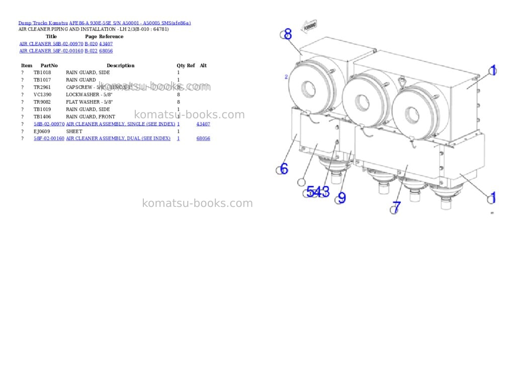 Komatsu AFE86-A 930E-5SE S/N A50001 - A50005 SMS Parts catalog cover Page 5 Komatsu AFE86-A 930E-5SE S/N A50001 - A50005 SMS Parts catalog cover Page 5
