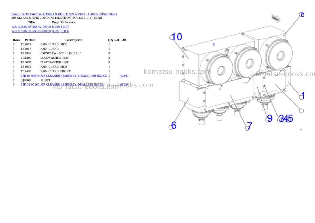 Komatsu AFE86-A 930E-5SE S/N A50001 - A50005 SMS Parts catalog cover Page 8 Komatsu AFE86-A 930E-5SE S/N A50001 - A50005 SMS Parts catalog cover Page 8