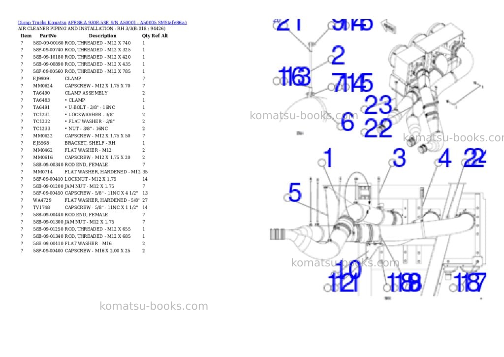 Komatsu AFE86-A 930E-5SE S/N A50001 - A50005 SMS Parts catalog cover Page 9 Komatsu AFE86-A 930E-5SE S/N A50001 - A50005 SMS Parts catalog cover Page 9