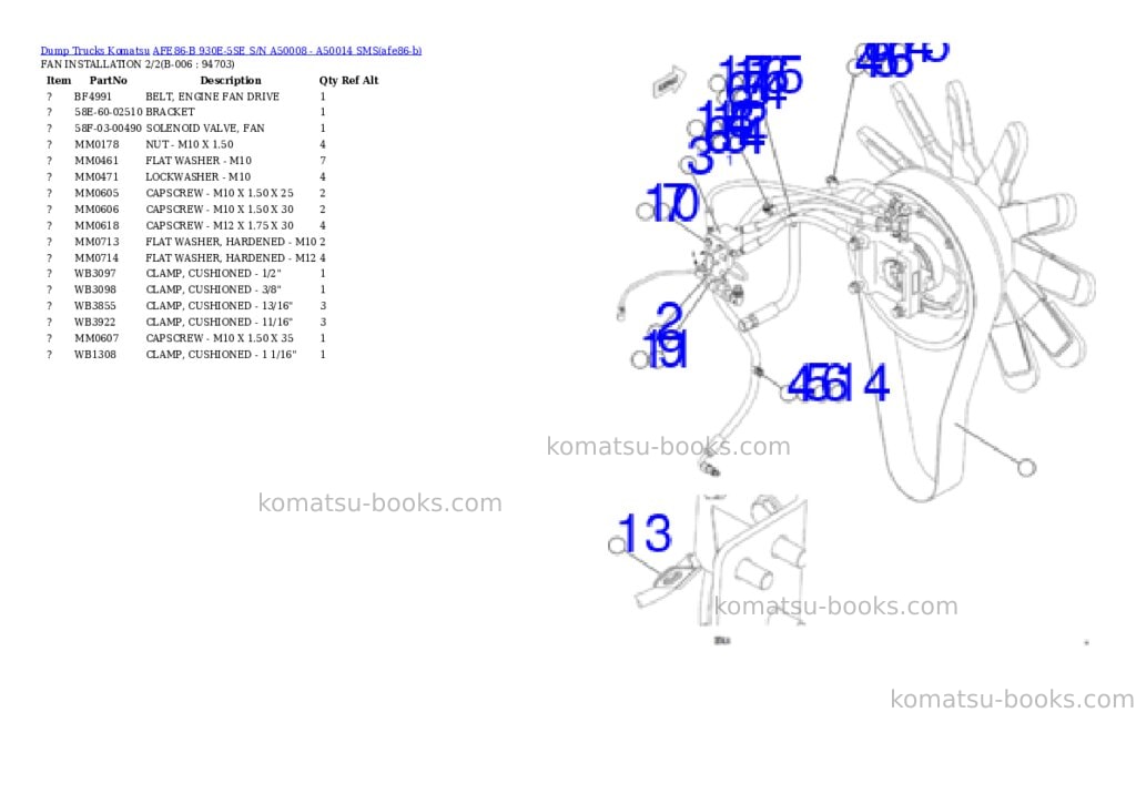 Komatsu AFE86-B 930E-5SE S/N A50008 - A50014 SMS Parts catalog cover Page 3