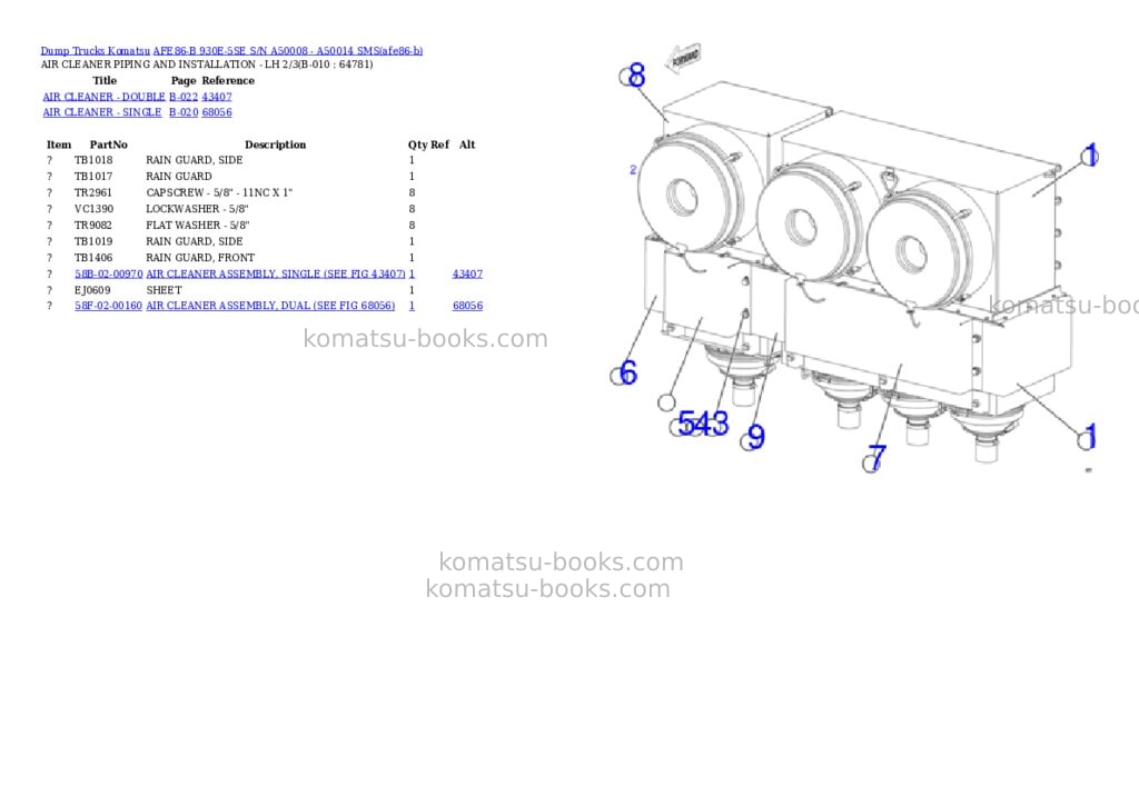 Komatsu AFE86-B 930E-5SE S/N A50008 - A50014 SMS Parts catalog cover Page 5