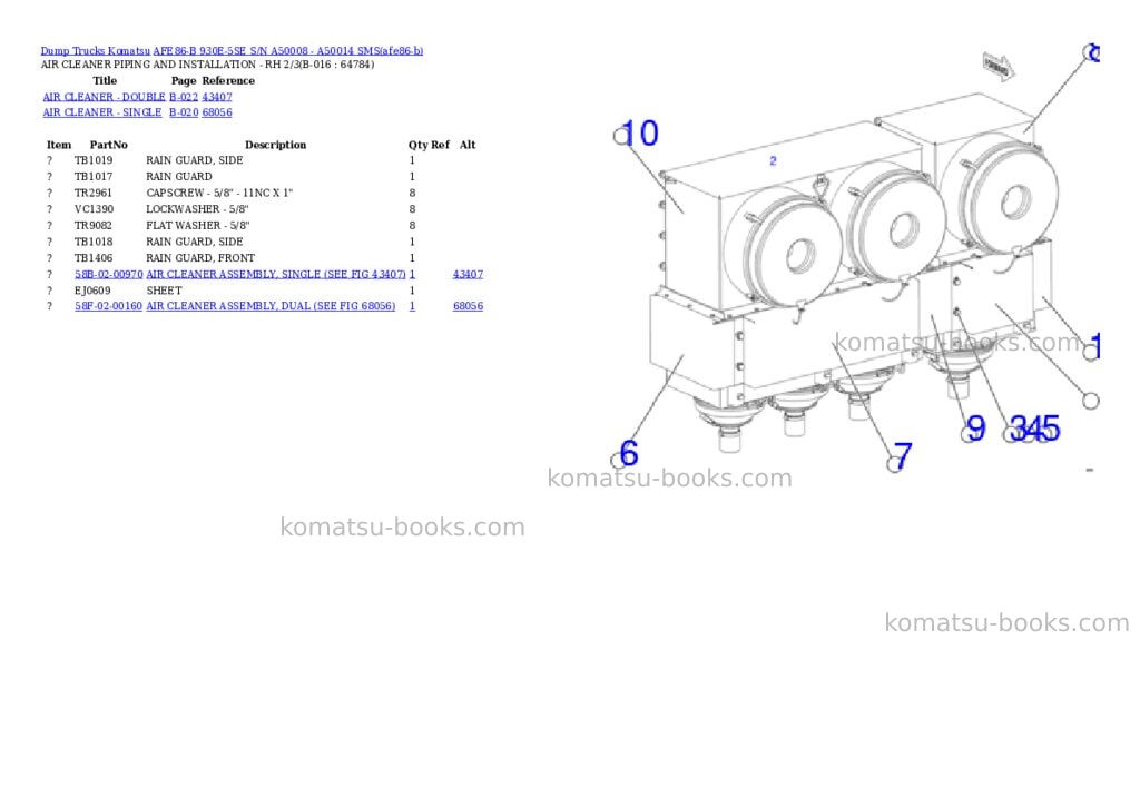 Komatsu AFE86-B 930E-5SE S/N A50008 - A50014 SMS Parts catalog cover Page 8
