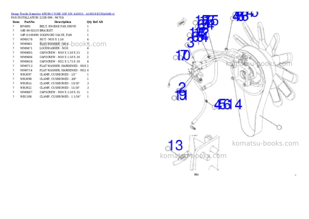 Komatsu AFE86-C 930E-5SE S/N A50015 - A50018 KCH Parts catalog cover Page 3 Komatsu AFE86-C 930E-5SE S/N A50015 - A50018 KCH Parts catalog cover Page 3
