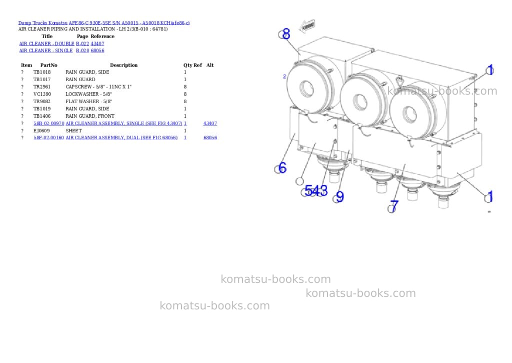 Komatsu AFE86-C 930E-5SE S/N A50015 - A50018 KCH Parts catalog cover Page 5 Komatsu AFE86-C 930E-5SE S/N A50015 - A50018 KCH Parts catalog cover Page 5