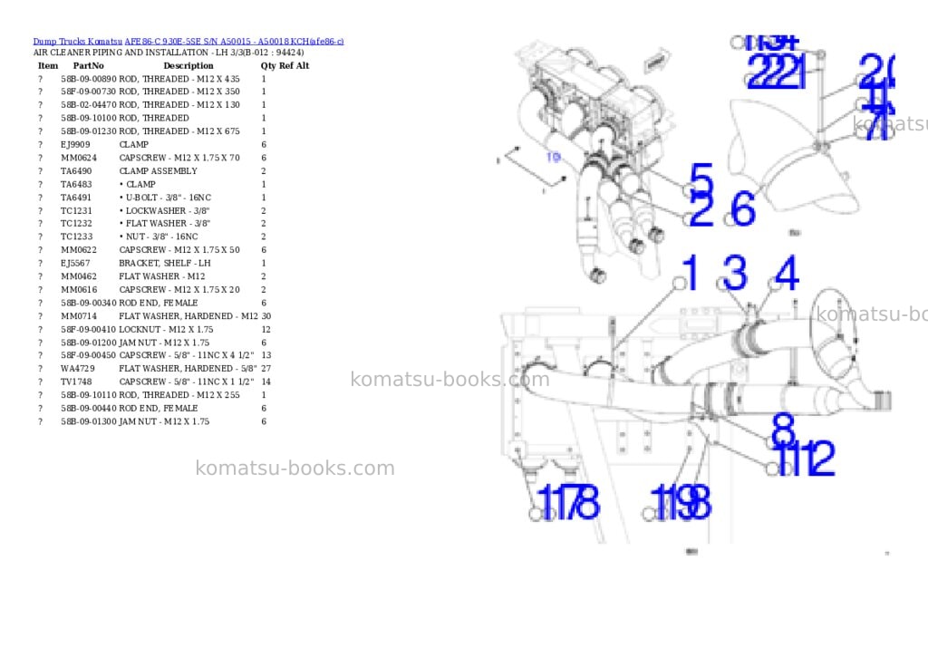 Komatsu AFE86-C 930E-5SE S/N A50015 - A50018 KCH Parts catalog cover Page 6 Komatsu AFE86-C 930E-5SE S/N A50015 - A50018 KCH Parts catalog cover Page 6