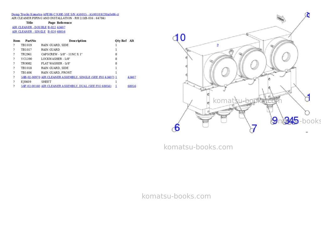 Komatsu AFE86-C 930E-5SE S/N A50015 - A50018 KCH Parts catalog cover Page 8 Komatsu AFE86-C 930E-5SE S/N A50015 - A50018 KCH Parts catalog cover Page 8