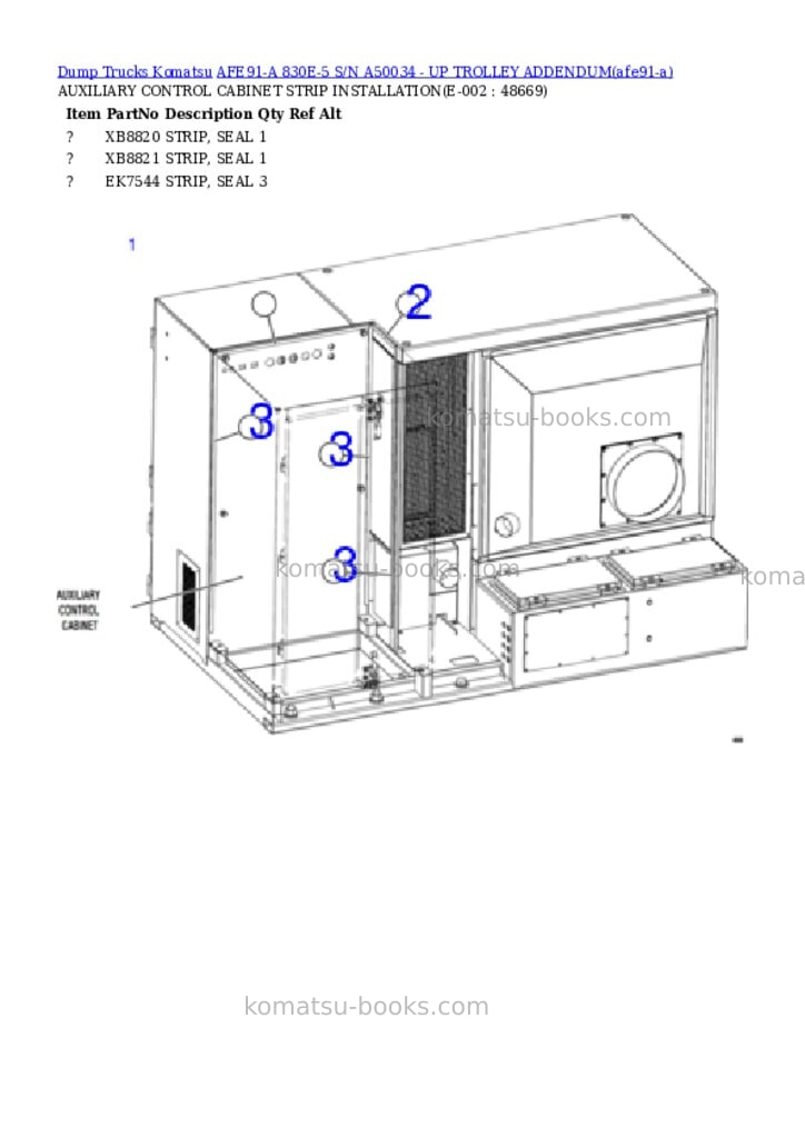 Komatsu AFE91-A 830E-5 S/N A50034 - UP TROLLEY ADDENDUM Parts catalog cover Komatsu AFE91-A 830E-5 S/N A50034 - UP TROLLEY ADDENDUM Parts catalog cover
