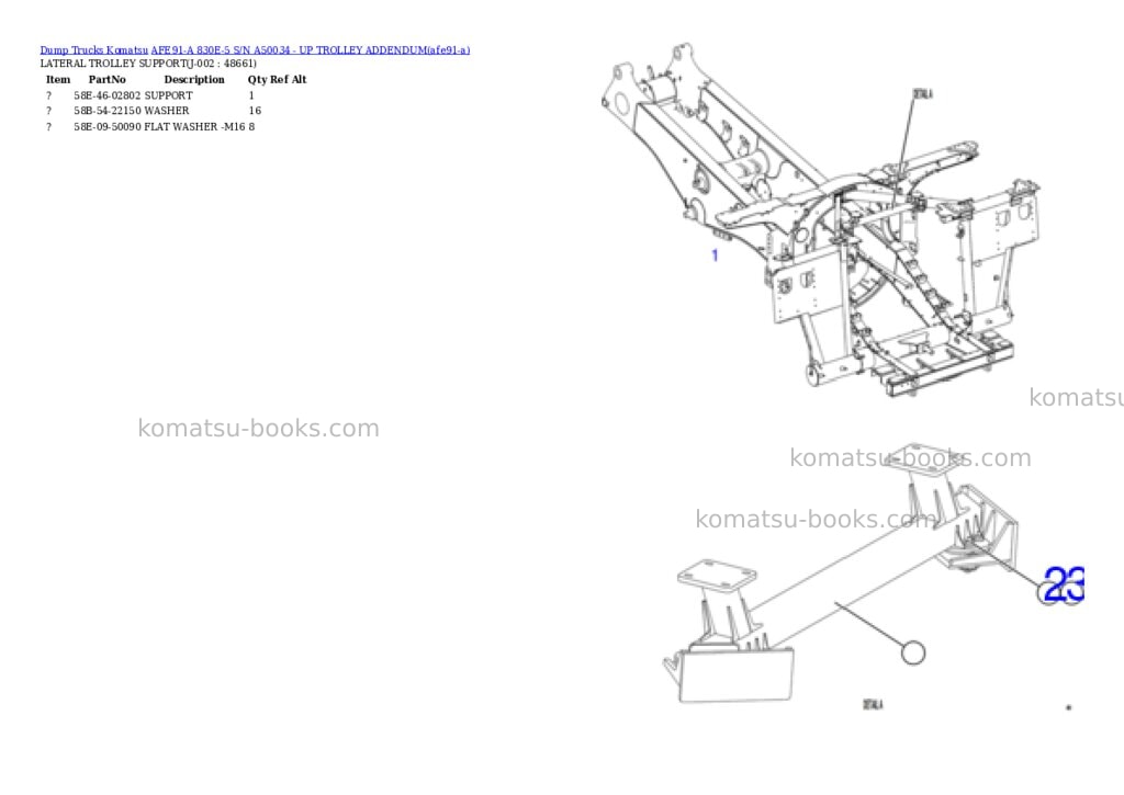 Komatsu AFE91-A 830E-5 S/N A50034 - UP TROLLEY ADDENDUM Parts catalog cover Page 2 Komatsu AFE91-A 830E-5 S/N A50034 - UP TROLLEY ADDENDUM Parts catalog cover Page 2