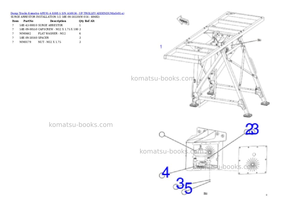 Komatsu AFE91-A 830E-5 S/N A50034 - UP TROLLEY ADDENDUM Parts catalog cover Page 9 Komatsu AFE91-A 830E-5 S/N A50034 - UP TROLLEY ADDENDUM Parts catalog cover Page 9