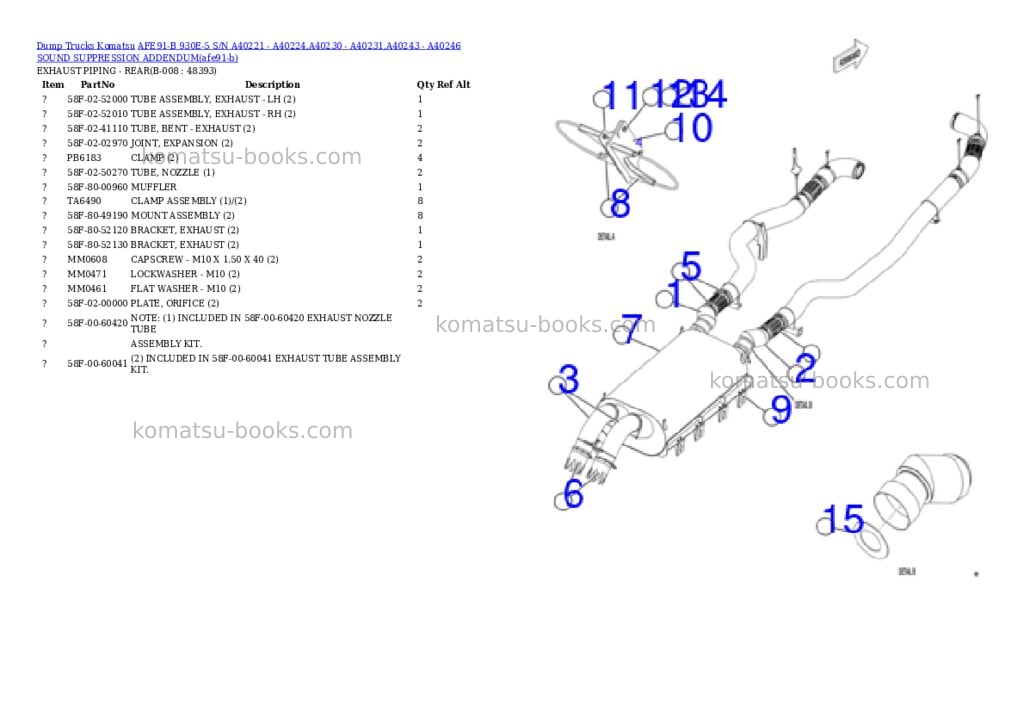 Komatsu AFE91-B 930E-5 S/N A40221 - A40224,A40230 - A40231,A40243 - A40246 SOUND SUPPRESSION ADDENDUM Parts catalog cover Page 4 Komatsu AFE91-B 930E-5 S/N A40221 - A40224,A40230 - A40231,A40243 - A40246 SOUND SUPPRESSION ADDENDUM Parts catalog cover Page 4