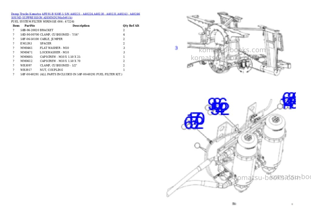 Komatsu AFE91-B 930E-5 S/N A40221 - A40224,A40230 - A40231,A40243 - A40246 SOUND SUPPRESSION ADDENDUM Parts catalog cover Page 9 Komatsu AFE91-B 930E-5 S/N A40221 - A40224,A40230 - A40231,A40243 - A40246 SOUND SUPPRESSION ADDENDUM Parts catalog cover Page 9