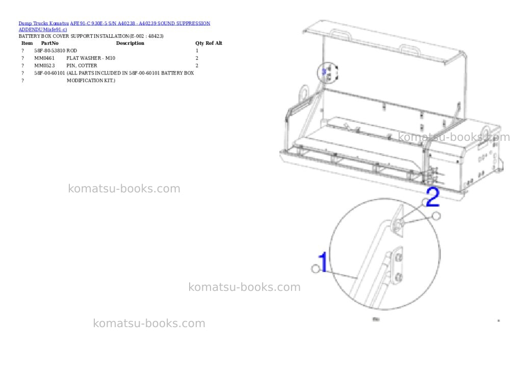 Komatsu AFE91-C 930E-5 S/N A40238 - A40239 SOUND SUPPRESSION ADDENDUM Parts catalog cover Page 4