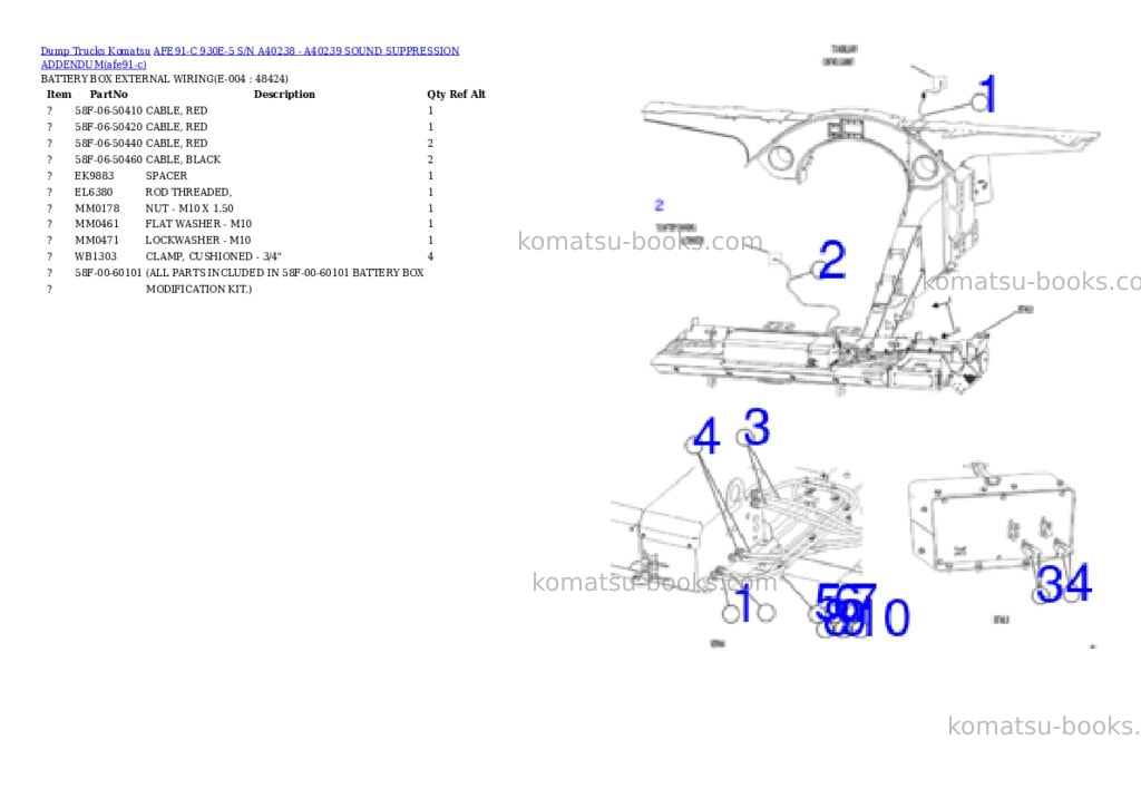 Komatsu AFE91-C 930E-5 S/N A40238 - A40239 SOUND SUPPRESSION ADDENDUM Parts catalog cover Page 5