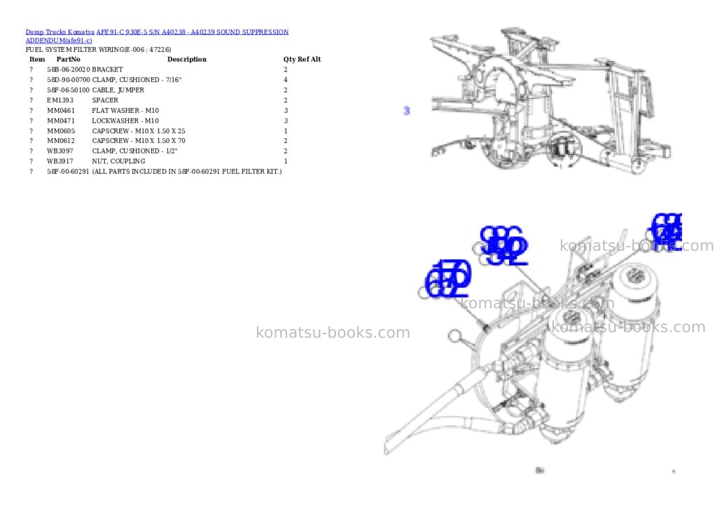 Komatsu AFE91-C 930E-5 S/N A40238 - A40239 SOUND SUPPRESSION ADDENDUM Parts catalog cover Page 6