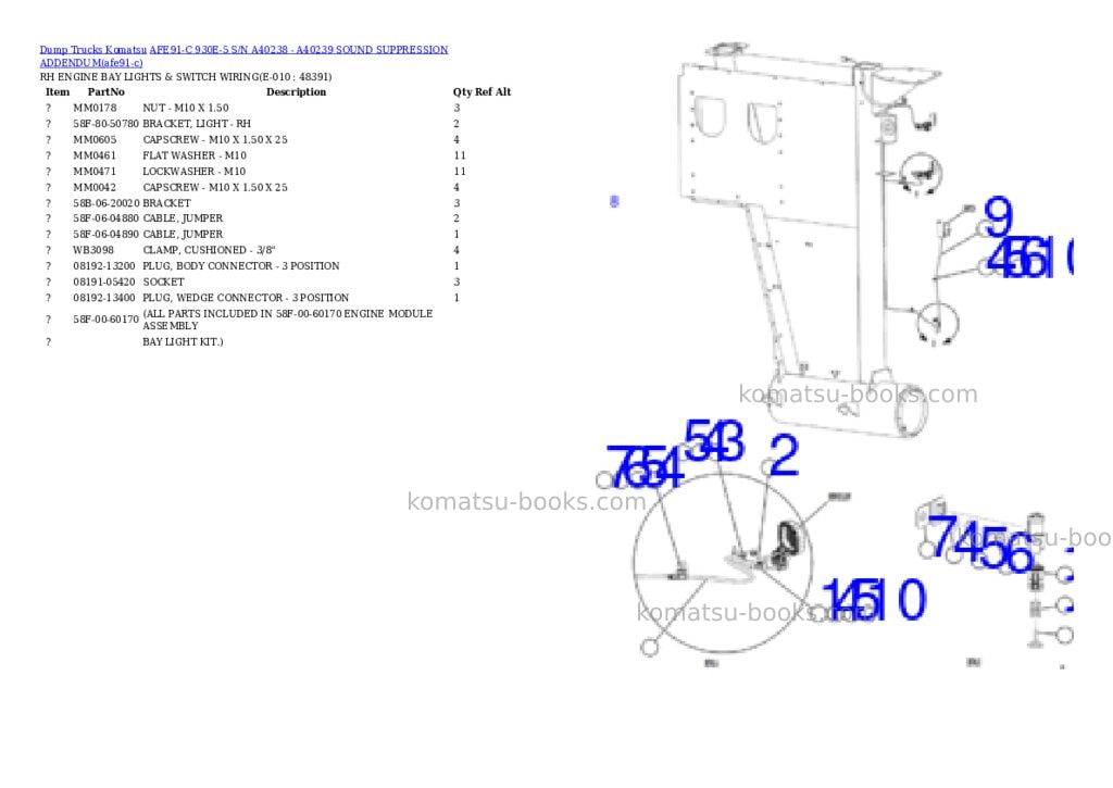 Komatsu AFE91-C 930E-5 S/N A40238 - A40239 SOUND SUPPRESSION ADDENDUM Parts catalog cover Page 8