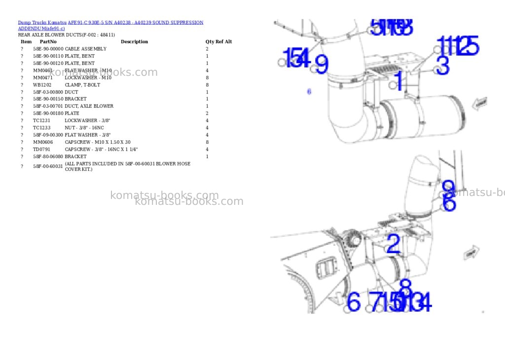 Komatsu AFE91-C 930E-5 S/N A40238 - A40239 SOUND SUPPRESSION ADDENDUM Parts catalog cover Page 9