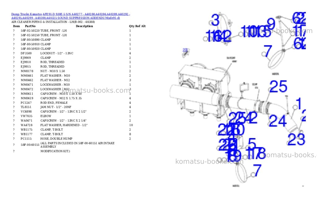 Komatsu AFE91-D 930E-5 S/N A40277 - A40280,A40286,A40289,A40292 - A40295,A40299 - A40300,A40325 SOUND SUPPRESSION ADDENDUM Parts catalog cover