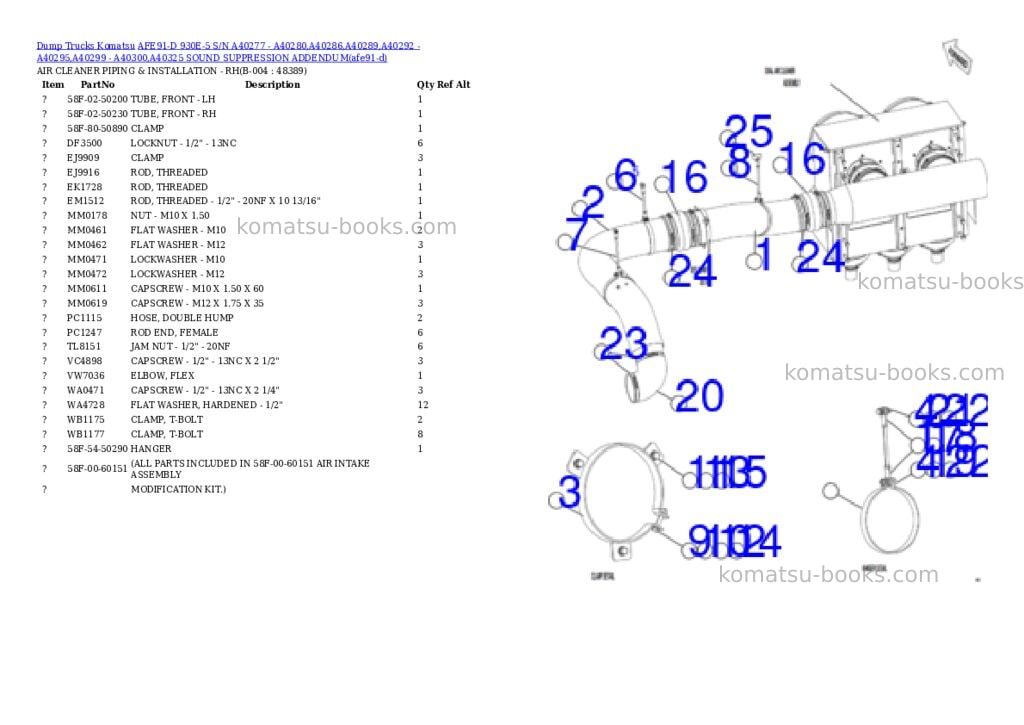 Komatsu AFE91-D 930E-5 S/N A40277 - A40280,A40286,A40289,A40292 - A40295,A40299 - A40300,A40325 SOUND SUPPRESSION ADDENDUM Parts catalog cover Page 2