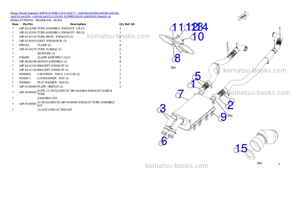 Komatsu AFE91-D 930E-5 S/N A40277 - A40280,A40286,A40289,A40292 - A40295,A40299 - A40300,A40325 SOUND SUPPRESSION ADDENDUM Parts catalog cover Page 4