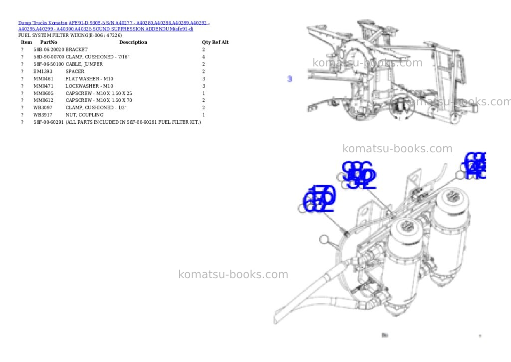 Komatsu AFE91-D 930E-5 S/N A40277 - A40280,A40286,A40289,A40292 - A40295,A40299 - A40300,A40325 SOUND SUPPRESSION ADDENDUM Parts catalog cover Page 9