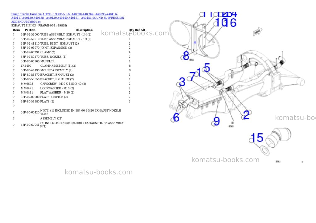 Komatsu AFE91-E 930E-5 S/N A40390,A40394 - A40395,A40416 - A40417,A40430,A40438 - A40439,A40440,A40451 - A40453 SOUND SUPPRESSION ADDENDUM Parts catalog cover Page 4 Komatsu AFE91-E 930E-5 S/N A40390,A40394 - A40395,A40416 - A40417,A40430,A40438 - A40439,A40440,A40451 - A40453 SOUND SUPPRESSION ADDENDUM Parts catalog cover Page 4