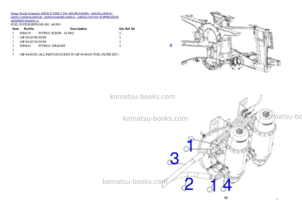 Komatsu AFE91-E 930E-5 S/N A40390,A40394 - A40395,A40416 - A40417,A40430,A40438 - A40439,A40440,A40451 - A40453 SOUND SUPPRESSION ADDENDUM Parts catalog cover Page 6 Komatsu AFE91-E 930E-5 S/N A40390,A40394 - A40395,A40416 - A40417,A40430,A40438 - A40439,A40440,A40451 - A40453 SOUND SUPPRESSION ADDENDUM Parts catalog cover Page 6