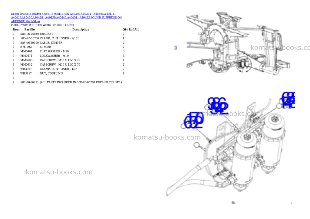 Komatsu AFE91-E 930E-5 S/N A40390,A40394 - A40395,A40416 - A40417,A40430,A40438 - A40439,A40440,A40451 - A40453 SOUND SUPPRESSION ADDENDUM Parts catalog cover Page 9 Komatsu AFE91-E 930E-5 S/N A40390,A40394 - A40395,A40416 - A40417,A40430,A40438 - A40439,A40440,A40451 - A40453 SOUND SUPPRESSION ADDENDUM Parts catalog cover Page 9