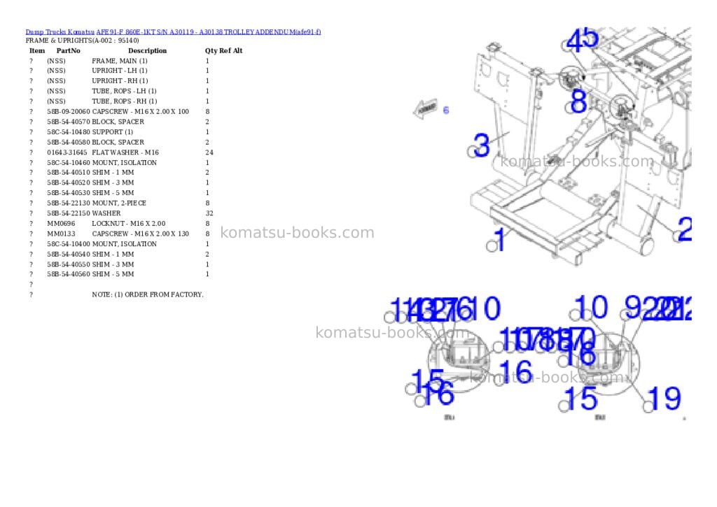Komatsu AFE91-F 860E-1KT S/N A30119 - A30138 TROLLEY ADDENDUM Parts catalog cover Komatsu AFE91-F 860E-1KT S/N A30119 - A30138 TROLLEY ADDENDUM Parts catalog cover