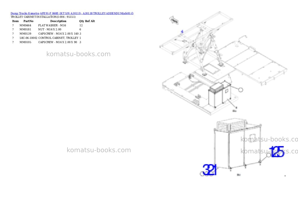 Komatsu AFE91-F 860E-1KT S/N A30119 - A30138 TROLLEY ADDENDUM Parts catalog cover Page 4 Komatsu AFE91-F 860E-1KT S/N A30119 - A30138 TROLLEY ADDENDUM Parts catalog cover Page 4