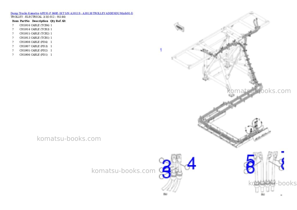 Komatsu AFE91-F 860E-1KT S/N A30119 - A30138 TROLLEY ADDENDUM Parts catalog cover Page 7 Komatsu AFE91-F 860E-1KT S/N A30119 - A30138 TROLLEY ADDENDUM Parts catalog cover Page 7