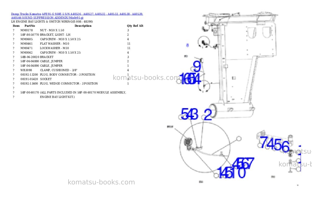 Komatsu AFE91-G 930E-5 S/N A40526 - A40527, A40532 - A40533, A40538 - A40539, A40546 SOUND SUPPRESSION ADDENDUM Parts catalog cover Page 10 Komatsu AFE91-G 930E-5 S/N A40526 - A40527, A40532 - A40533, A40538 - A40539, A40546 SOUND SUPPRESSION ADDENDUM Parts catalog cover Page 10
