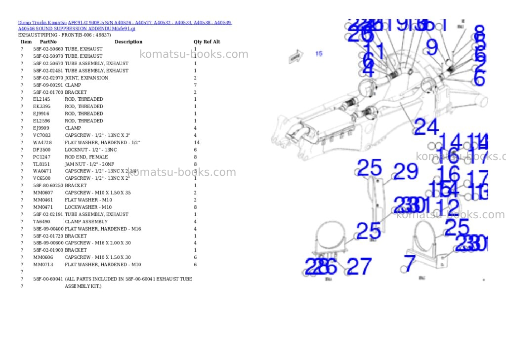 Komatsu AFE91-G 930E-5 S/N A40526 - A40527, A40532 - A40533, A40538 - A40539, A40546 SOUND SUPPRESSION ADDENDUM Parts catalog cover Page 3 Komatsu AFE91-G 930E-5 S/N A40526 - A40527, A40532 - A40533, A40538 - A40539, A40546 SOUND SUPPRESSION ADDENDUM Parts catalog cover Page 3