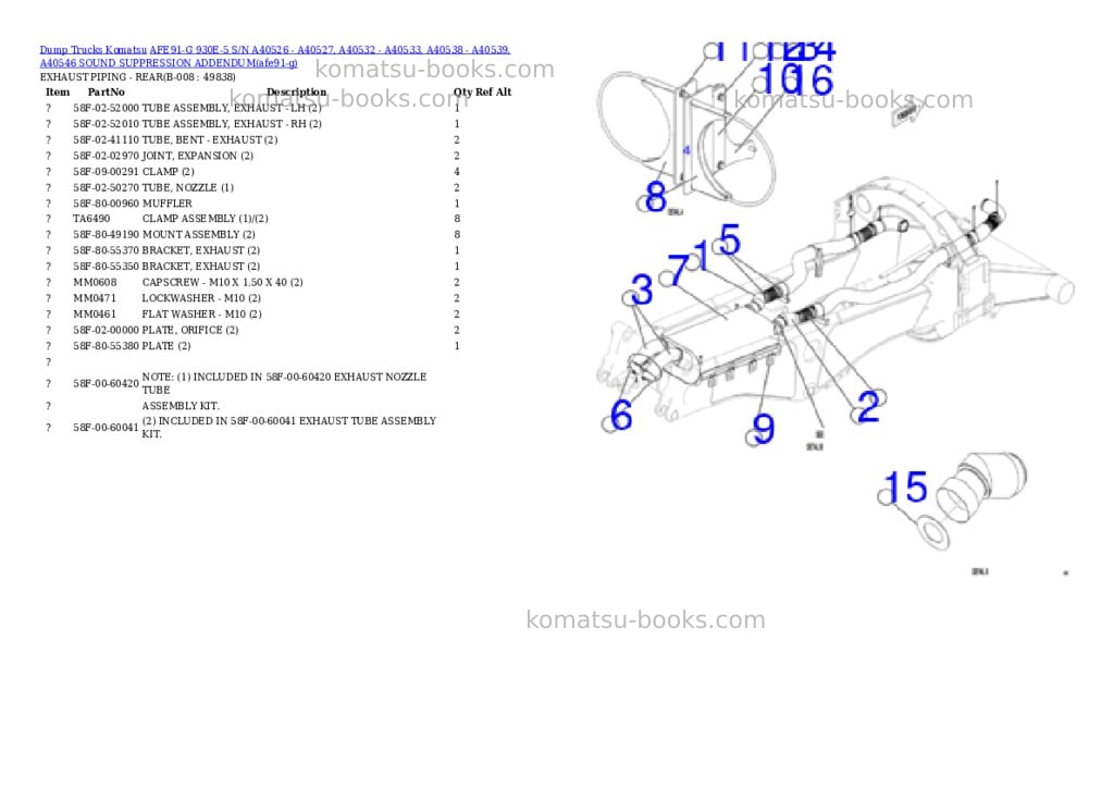 Komatsu AFE91-G 930E-5 S/N A40526 - A40527, A40532 - A40533, A40538 - A40539, A40546 SOUND SUPPRESSION ADDENDUM Parts catalog cover Page 4 Komatsu AFE91-G 930E-5 S/N A40526 - A40527, A40532 - A40533, A40538 - A40539, A40546 SOUND SUPPRESSION ADDENDUM Parts catalog cover Page 4