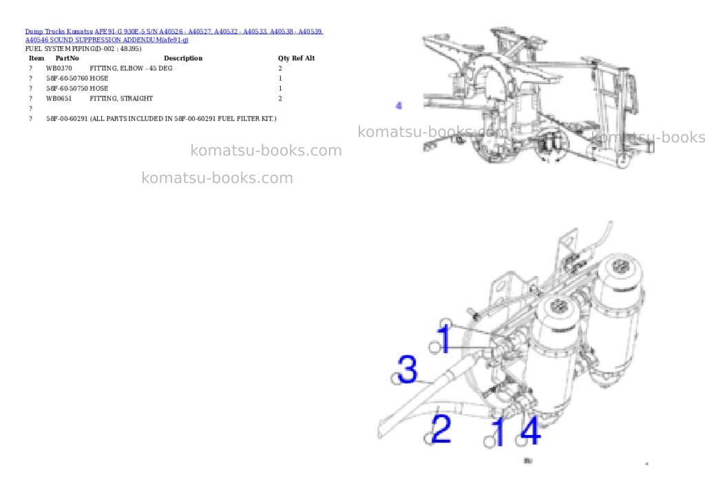 Komatsu AFE91-G 930E-5 S/N A40526 - A40527, A40532 - A40533, A40538 - A40539, A40546 SOUND SUPPRESSION ADDENDUM Parts catalog cover Page 6 Komatsu AFE91-G 930E-5 S/N A40526 - A40527, A40532 - A40533, A40538 - A40539, A40546 SOUND SUPPRESSION ADDENDUM Parts catalog cover Page 6