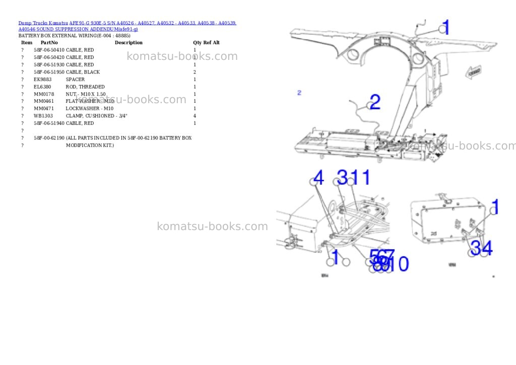 Komatsu AFE91-G 930E-5 S/N A40526 - A40527, A40532 - A40533, A40538 - A40539, A40546 SOUND SUPPRESSION ADDENDUM Parts catalog cover Page 8 Komatsu AFE91-G 930E-5 S/N A40526 - A40527, A40532 - A40533, A40538 - A40539, A40546 SOUND SUPPRESSION ADDENDUM Parts catalog cover Page 8