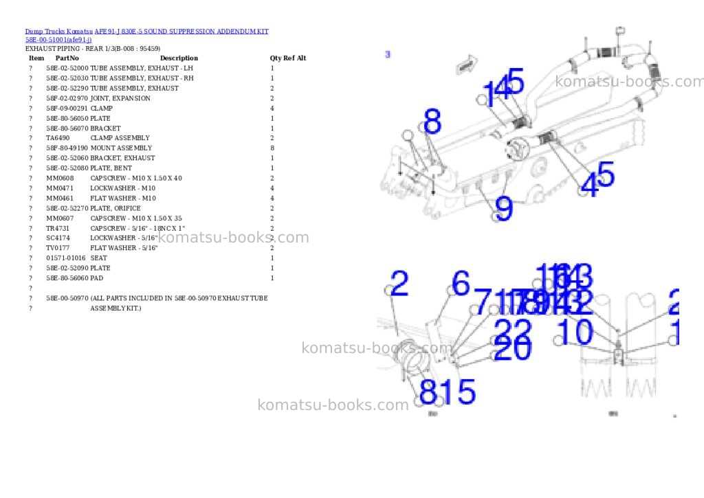 Komatsu AFE91-J 830E-5 SOUND SUPPRESSION ADDENDUM KIT 58E-00-51001 Parts catalog cover Page 4 Komatsu AFE91-J 830E-5 SOUND SUPPRESSION ADDENDUM KIT 58E-00-51001 Parts catalog cover Page 4