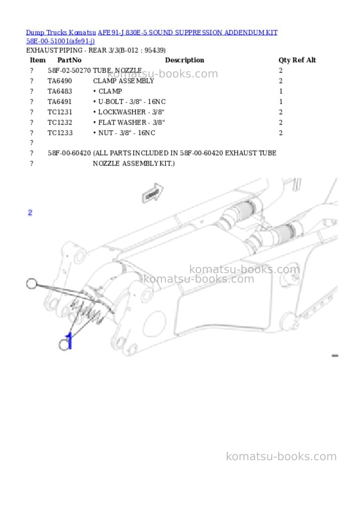 Komatsu AFE91-J 830E-5 SOUND SUPPRESSION ADDENDUM KIT 58E-00-51001 Parts catalog cover Page 6 Komatsu AFE91-J 830E-5 SOUND SUPPRESSION ADDENDUM KIT 58E-00-51001 Parts catalog cover Page 6