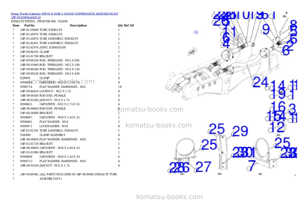 Komatsu AFE91-K 930E-5 SOUND SUPPRESSION ADDENDUM KIT 58F-00-60004 Parts catalog cover Page 3 Komatsu AFE91-K 930E-5 SOUND SUPPRESSION ADDENDUM KIT 58F-00-60004 Parts catalog cover Page 3