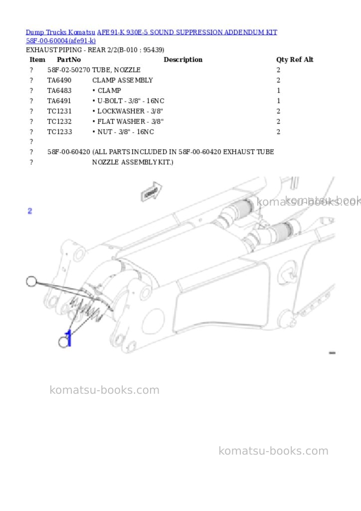 Komatsu AFE91-K 930E-5 SOUND SUPPRESSION ADDENDUM KIT 58F-00-60004 Parts catalog cover Page 5 Komatsu AFE91-K 930E-5 SOUND SUPPRESSION ADDENDUM KIT 58F-00-60004 Parts catalog cover Page 5