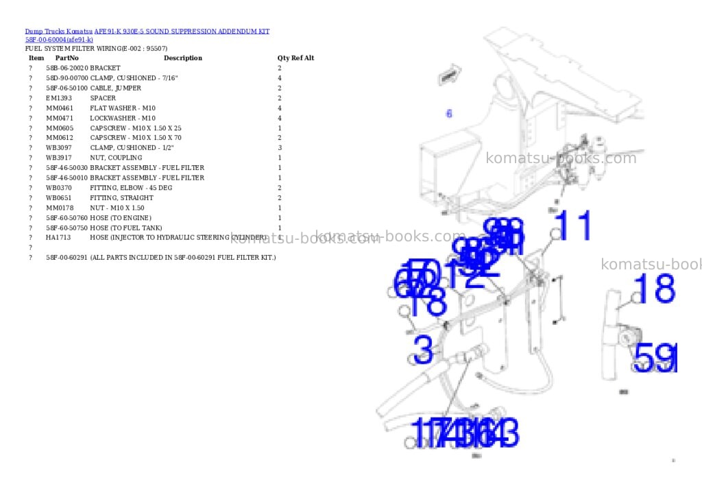 Komatsu AFE91-K 930E-5 SOUND SUPPRESSION ADDENDUM KIT 58F-00-60004 Parts catalog cover Page 8 Komatsu AFE91-K 930E-5 SOUND SUPPRESSION ADDENDUM KIT 58F-00-60004 Parts catalog cover Page 8