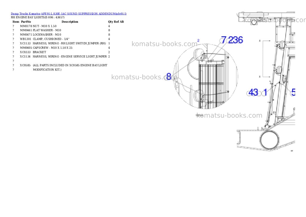 Komatsu AFE91-L 830E-1AC SOUND SUPPRESSION ADDENDUM Parts catalog cover Page 10 Komatsu AFE91-L 830E-1AC SOUND SUPPRESSION ADDENDUM Parts catalog cover Page 10