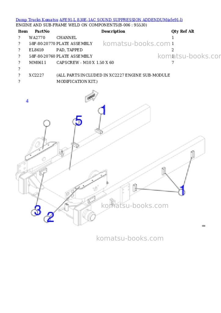 Komatsu AFE91-L 830E-1AC SOUND SUPPRESSION ADDENDUM Parts catalog cover Page 3 Komatsu AFE91-L 830E-1AC SOUND SUPPRESSION ADDENDUM Parts catalog cover Page 3