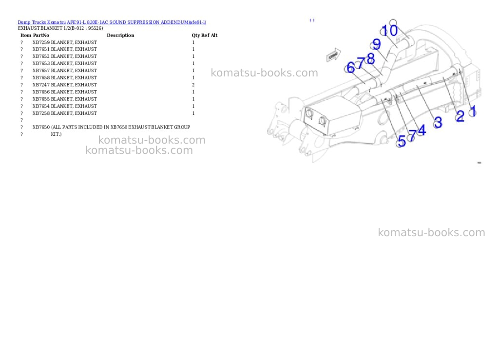 Komatsu AFE91-L 830E-1AC SOUND SUPPRESSION ADDENDUM Parts catalog cover Page 6 Komatsu AFE91-L 830E-1AC SOUND SUPPRESSION ADDENDUM Parts catalog cover Page 6