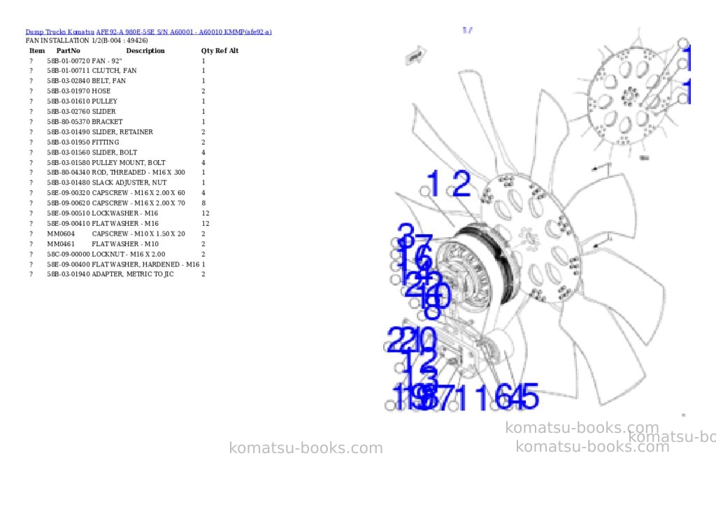 Komatsu AFE92-A 980E-5SE S/N A60001 - A60010 KMMP Parts catalog cover Page 2