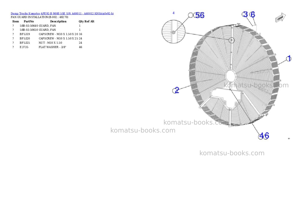 Komatsu AFE92-B 980E-5SE S/N A60011 - A60012 KHSA Parts catalog cover