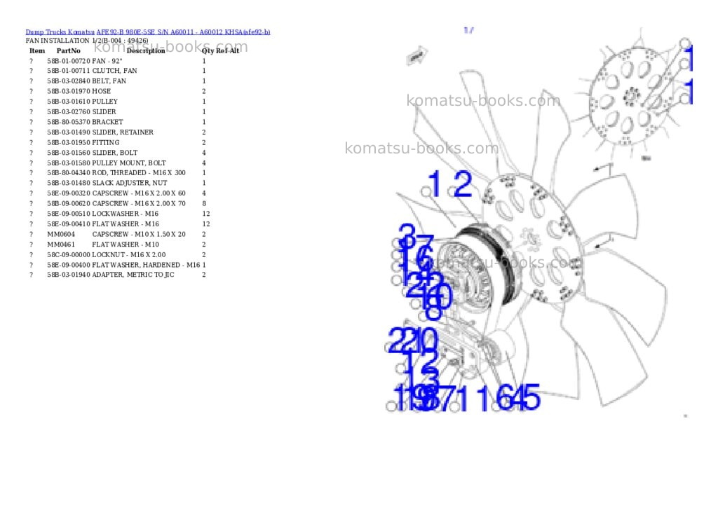 Komatsu AFE92-B 980E-5SE S/N A60011 - A60012 KHSA Parts catalog cover Page 2