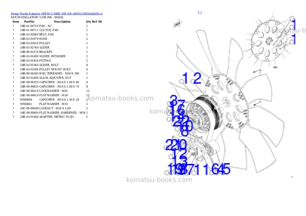 Komatsu AFE92-C 980E-5SE S/N A60013 KHSA Parts catalog cover Page 2
